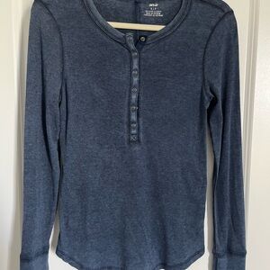 Aerie American Eagle AE Long Sleeve Henley Shirt Blue